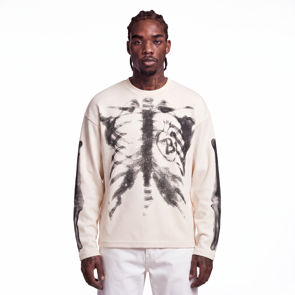 X-Ray Skeleton | Waffle Long Sleeve T-Shirt beige