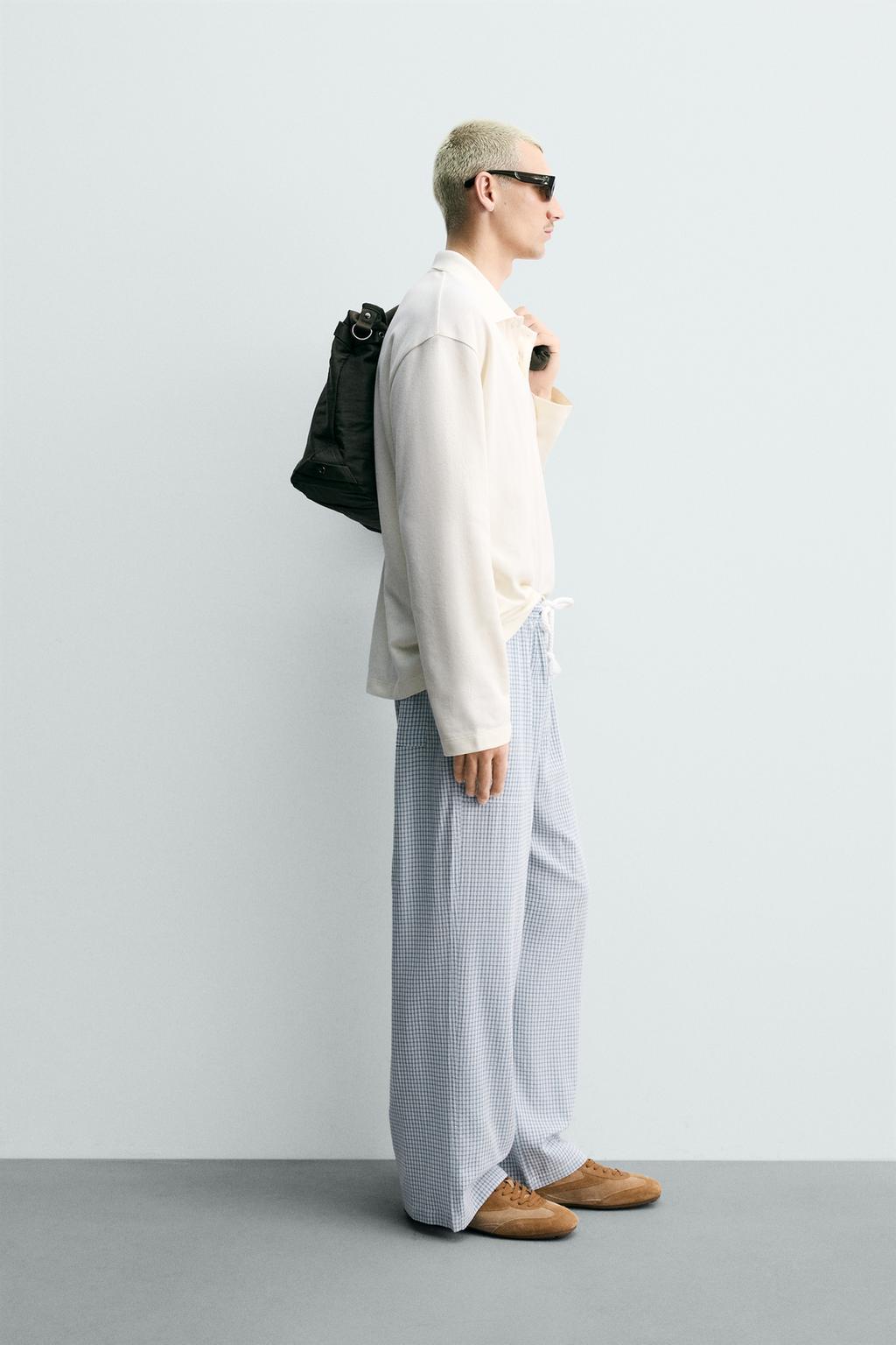 RELAXED FIT TEXTURED CHECK TROUSERS - ZARA