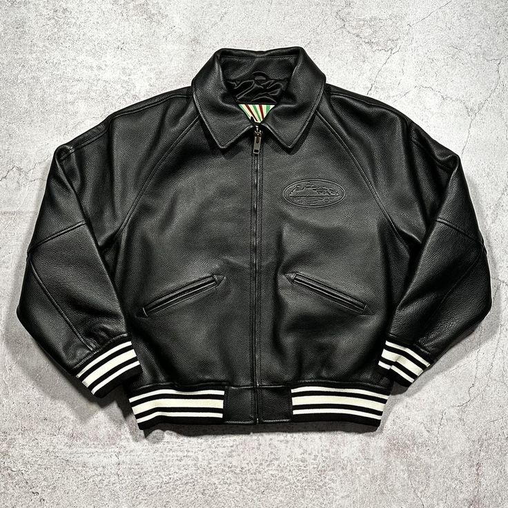 Corteiz RTW Skydive Leather Jacket in black