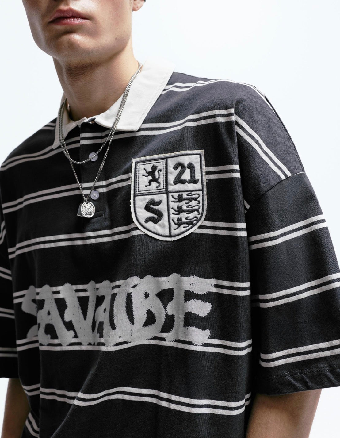21 SAVAGE STRIPED POLO SHIRT - P&B