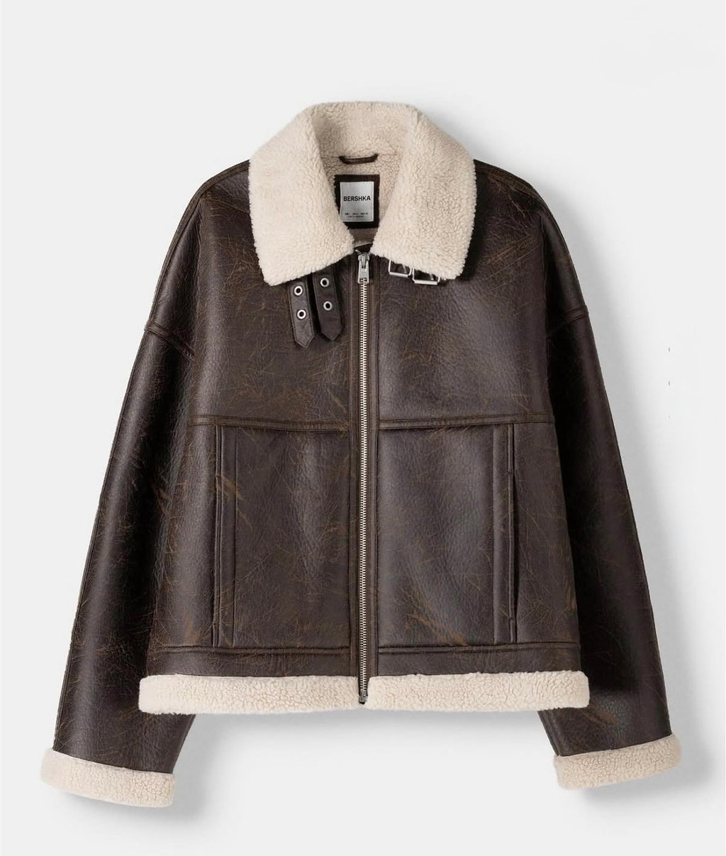 LEATHER EFFECT BOXY FIT JACKET - BERSHKA