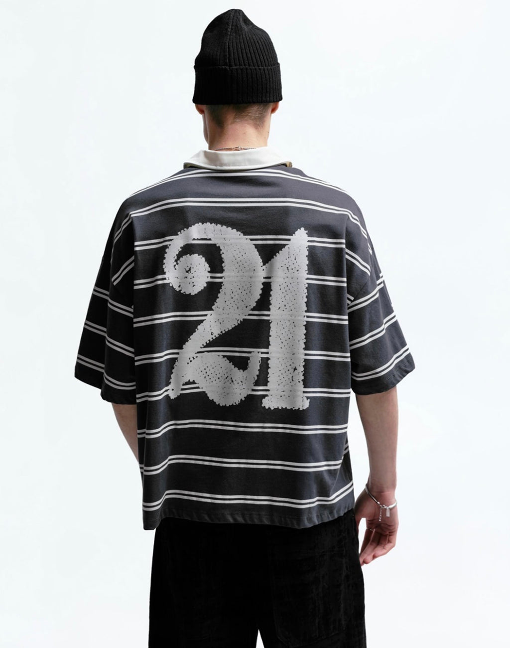 21 SAVAGE STRIPED POLO SHIRT - P&B
