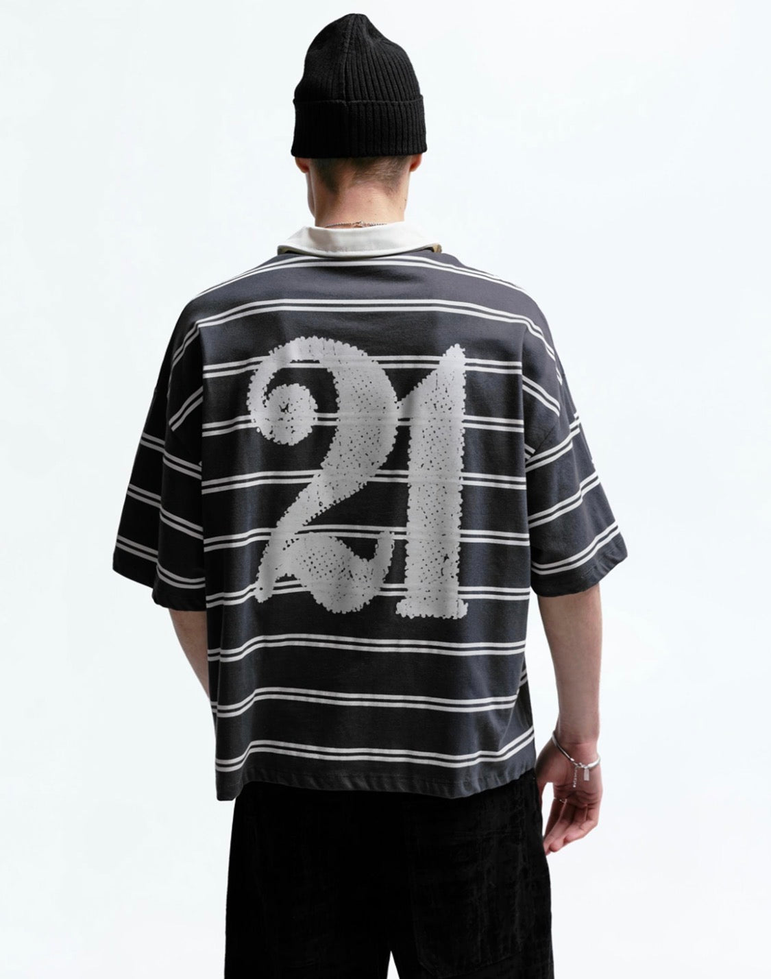 21 SAVAGE STRIPED POLO SHIRT - P&B
