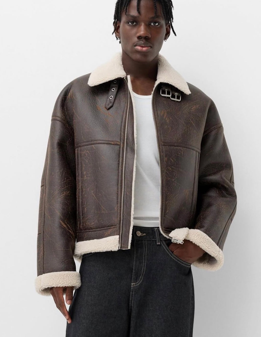 LEATHER EFFECT BOXY FIT JACKET - BERSHKA