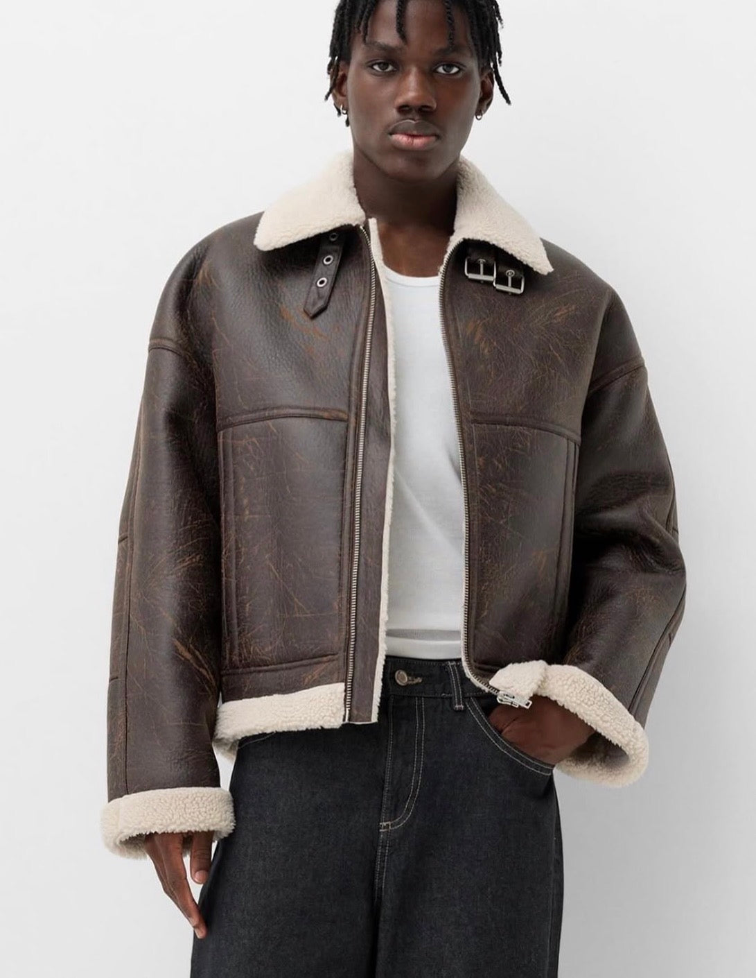 LEATHER EFFECT BOXY FIT JACKET - BERSHKA