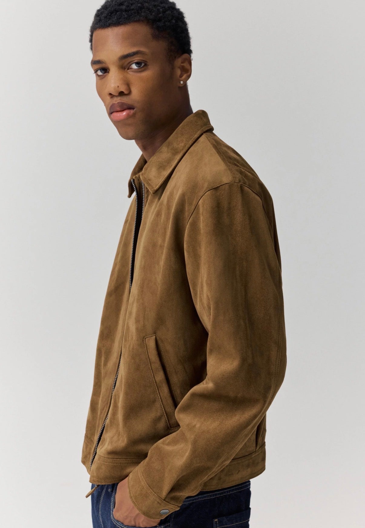 FAUX SUEDE BROWN JACKET - P&B