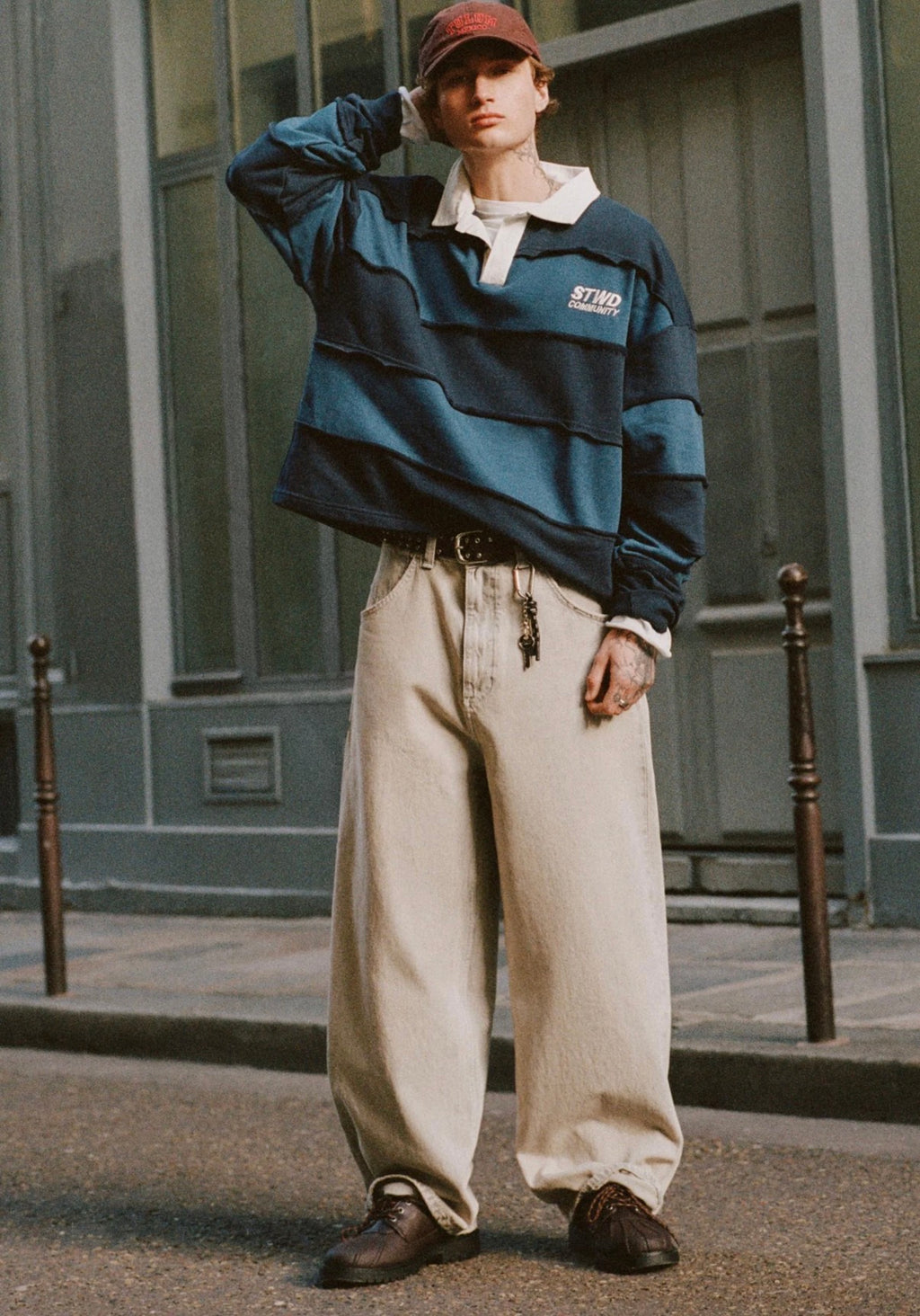EMBROIDERED SUPER BAGGY JEANS-P&B