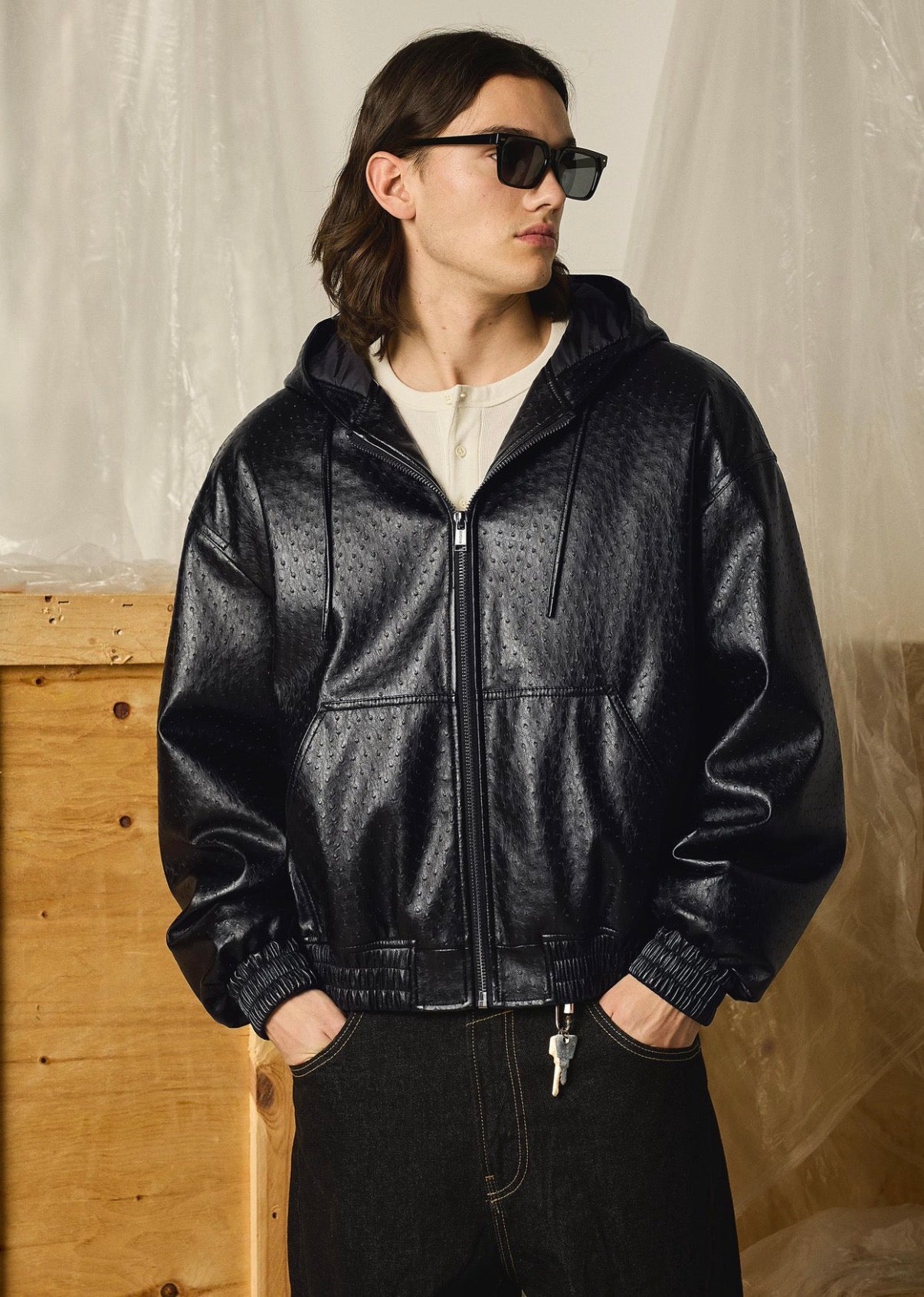 FAUX LEATHER HOODED JACKET - BERSHKA