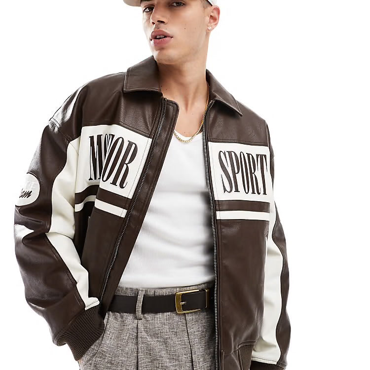 Bershka vintage varsity bomber in brown