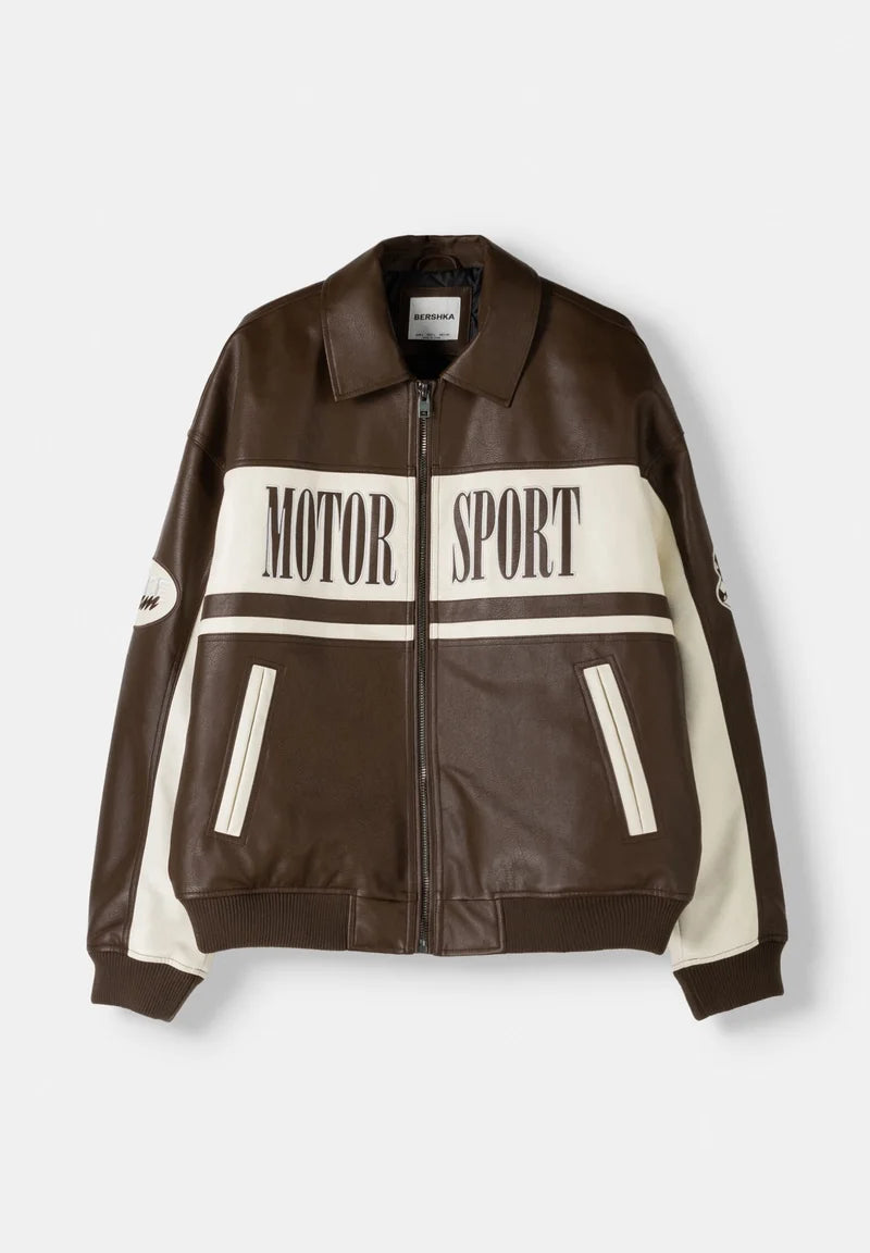 Bershka vintage varsity bomber in brown
