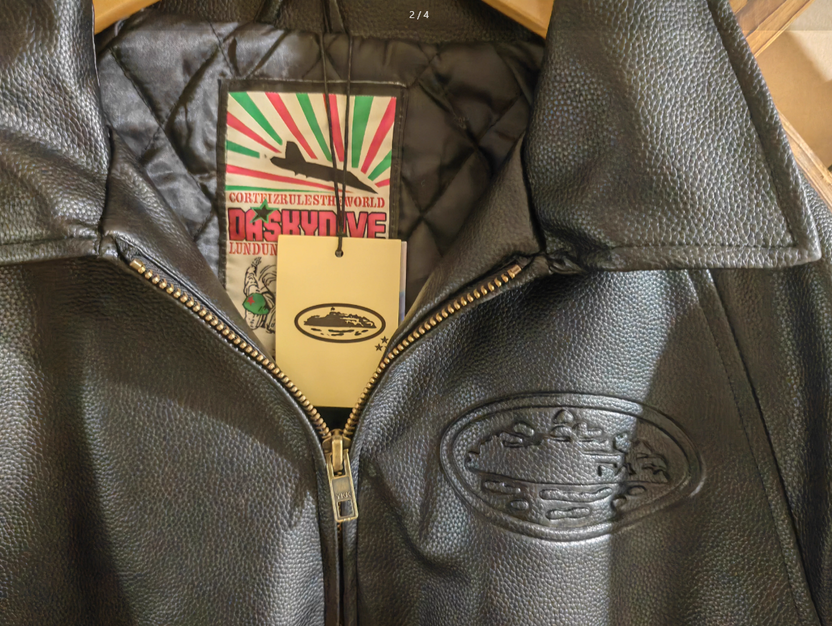 Corteiz RTW Skydive Leather Jacket in black