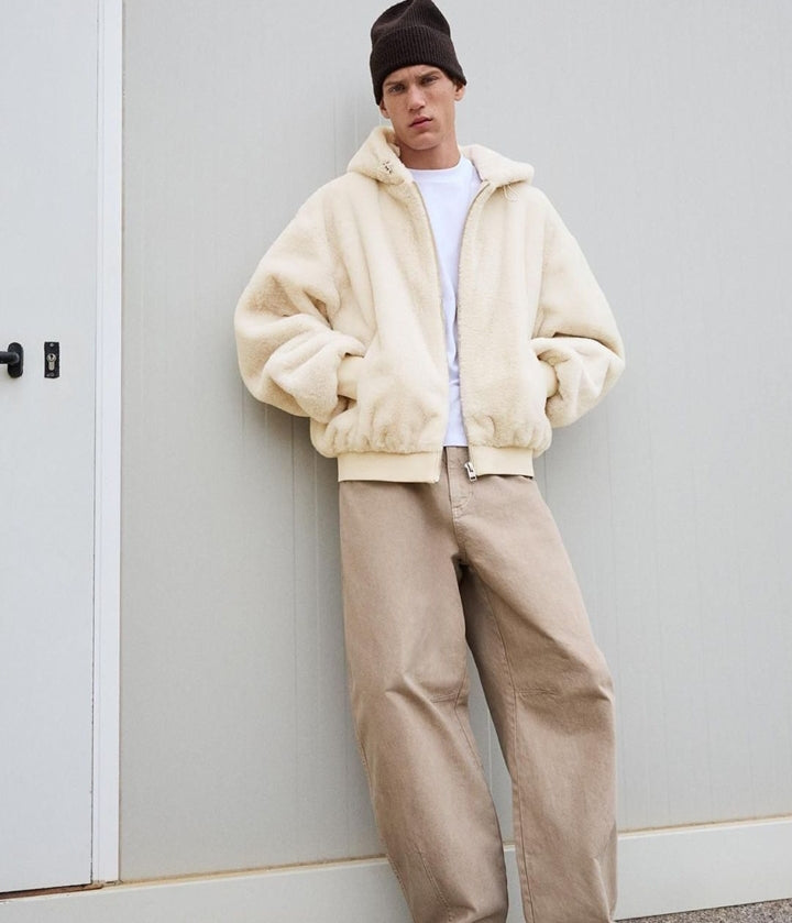 Bershka Hooded Faux Fur Jacket