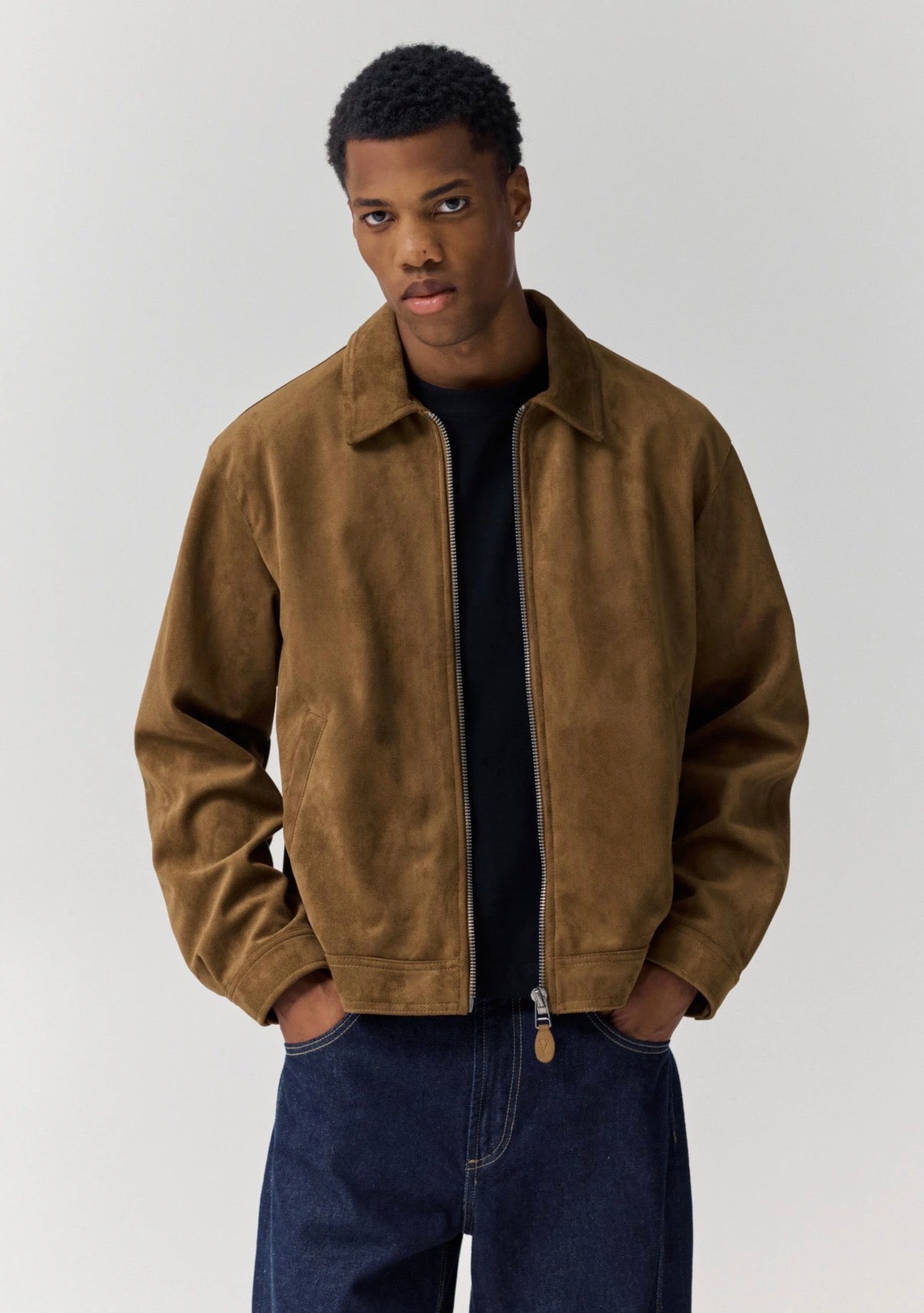FAUX SUEDE BROWN JACKET - P&B