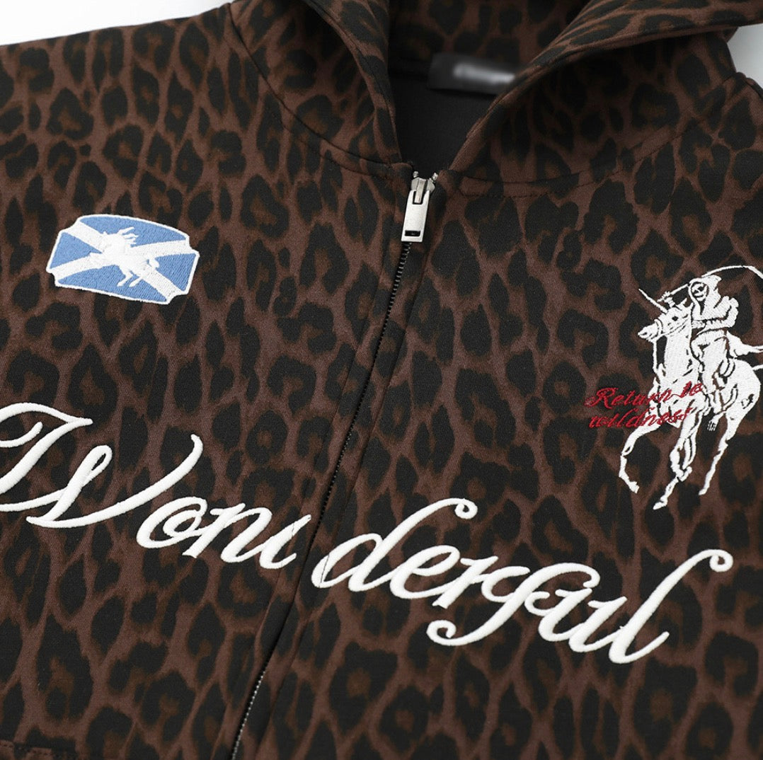 Leopard Crest Zip Hoodie