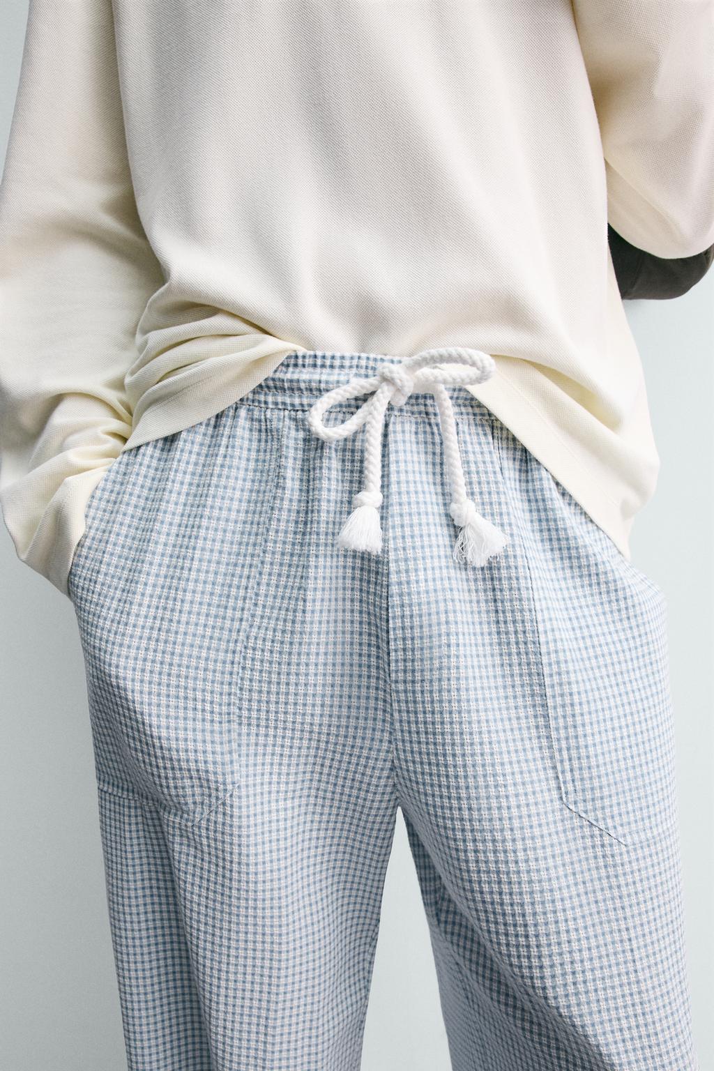 RELAXED FIT TEXTURED CHECK TROUSERS - ZARA