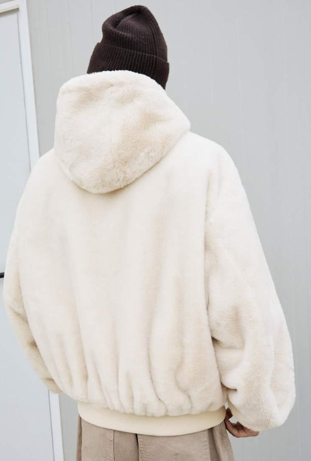 Bershka Hooded Faux Fur Jacket