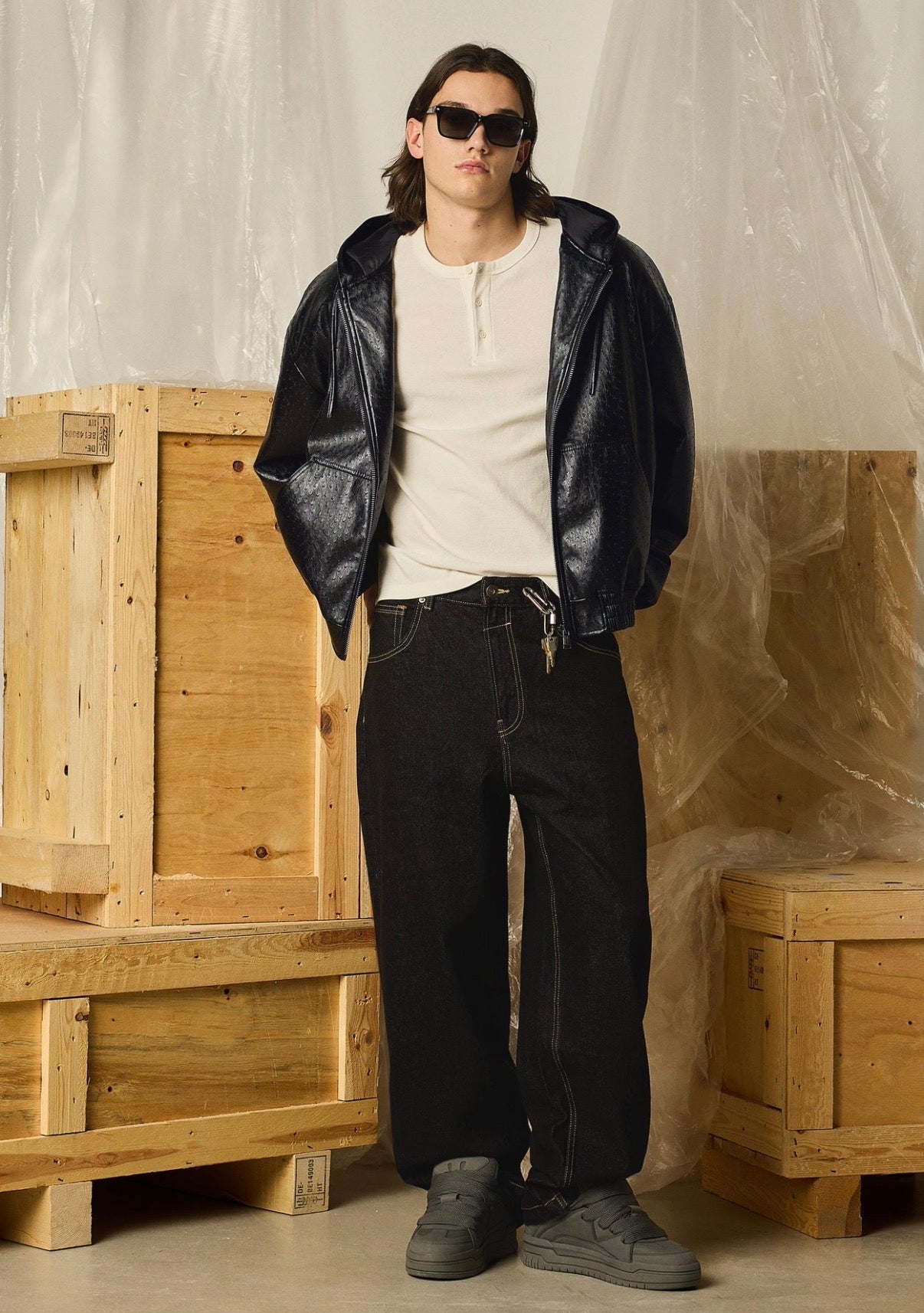 FAUX LEATHER HOODED JACKET - BERSHKA