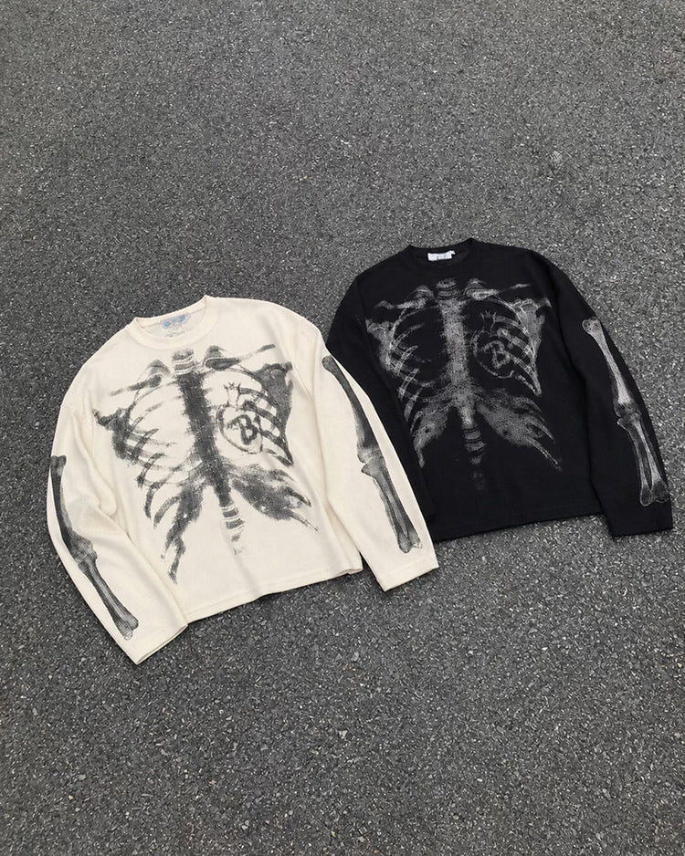 X-Ray Skeleton | Waffle Long Sleeve T-Shirt beige