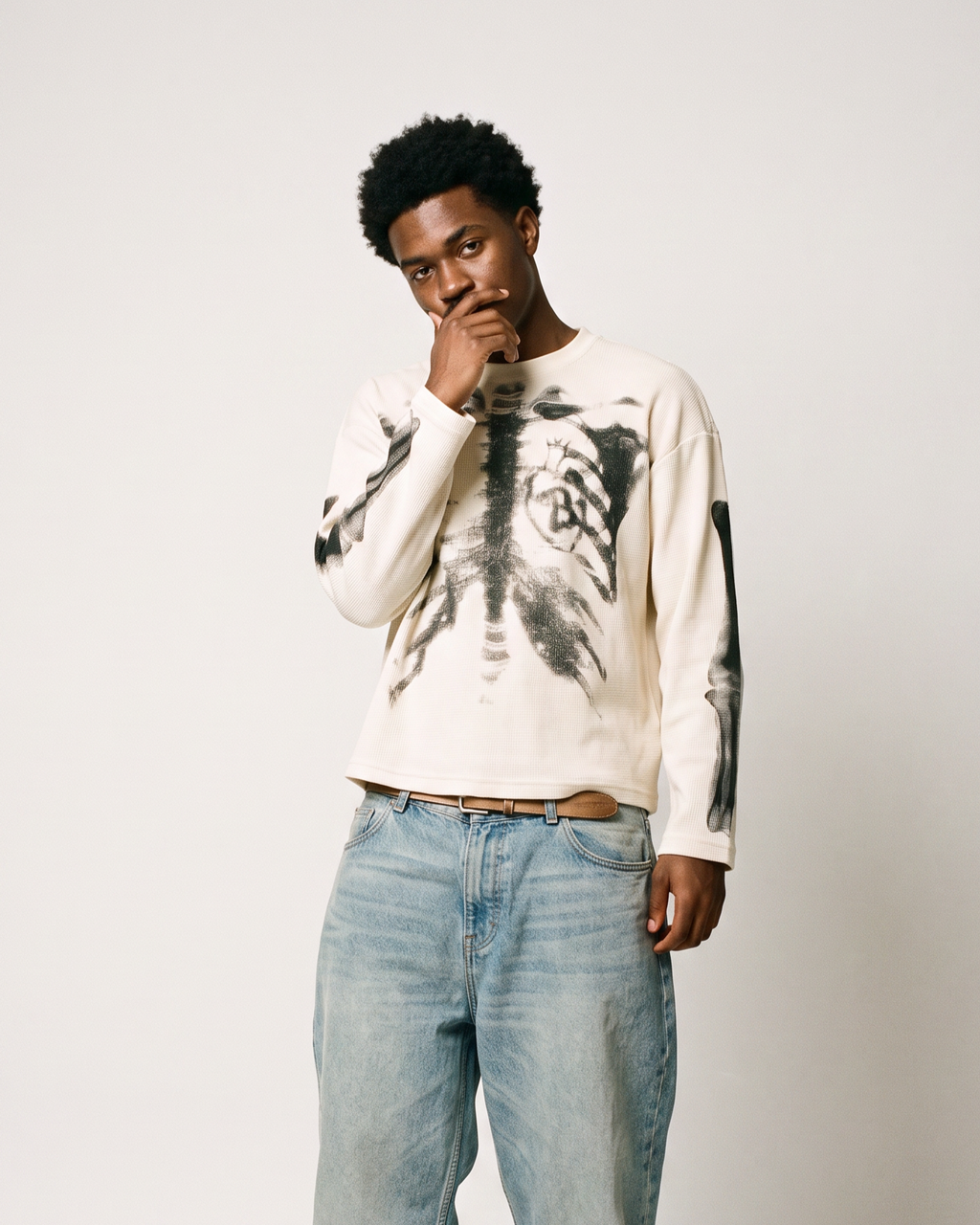 X-Ray Skeleton | Waffle Long Sleeve T-Shirt beige