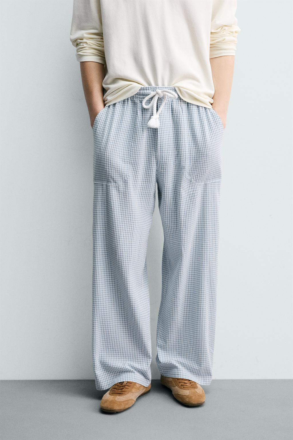 RELAXED FIT TEXTURED CHECK TROUSERS - ZARA