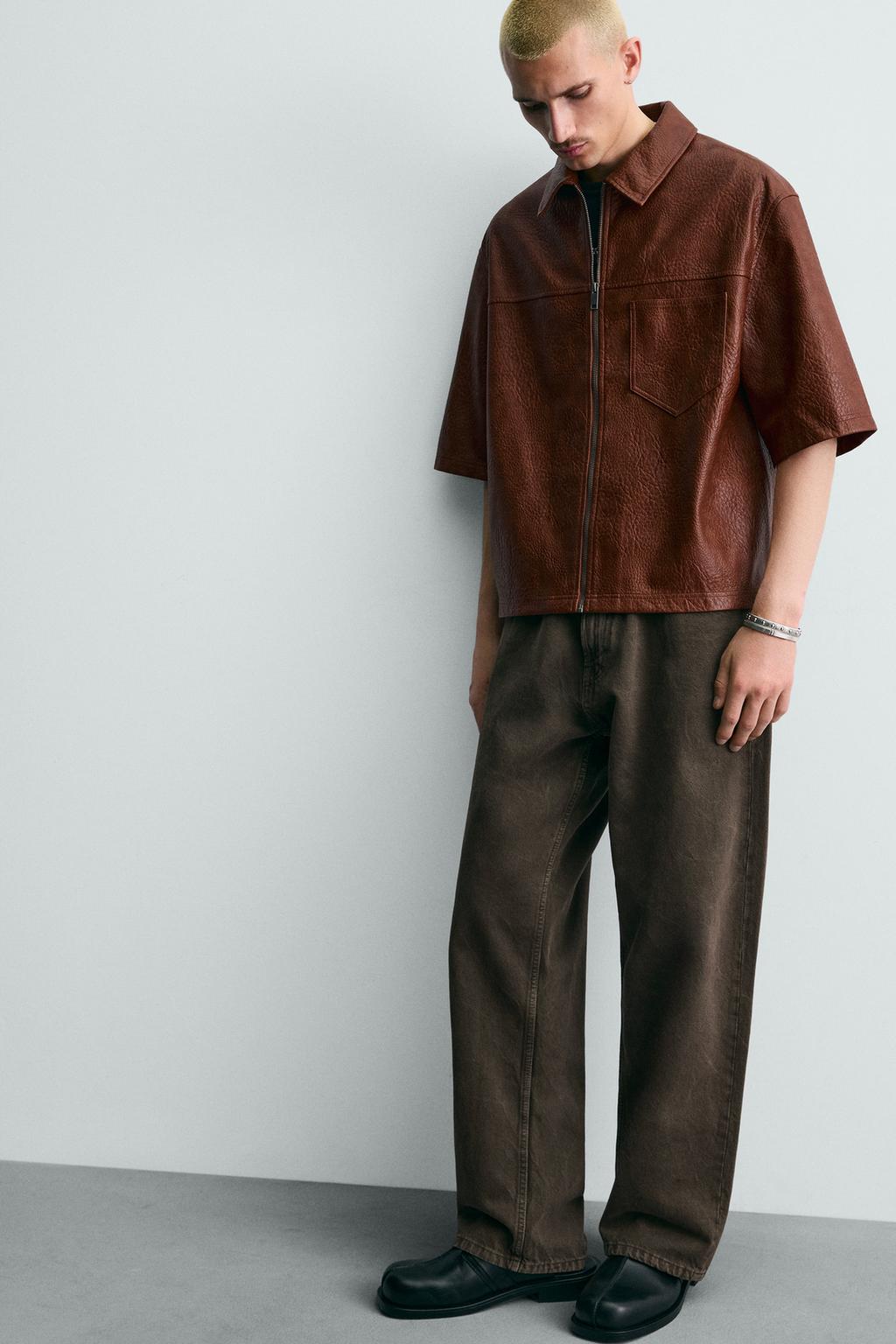 RELAXED FIT FAUX LEATHER - ZARA