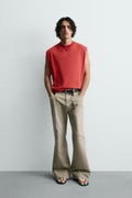 FLARE FIT TEXTURED COTTON TROUSERS - ZARA