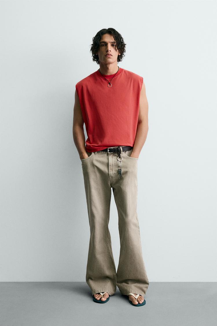 FLARE FIT TEXTURED COTTON TROUSERS - ZARA
