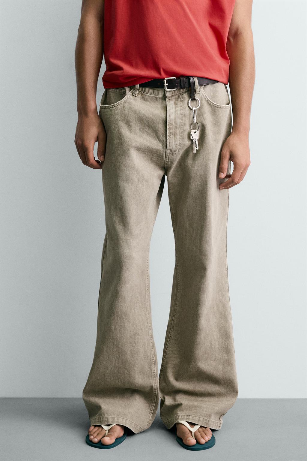 FLARE FIT TEXTURED COTTON TROUSERS - ZARA