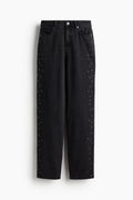 RELAXED MID RISE RHINESTONE JEANS - WASHED BLACK