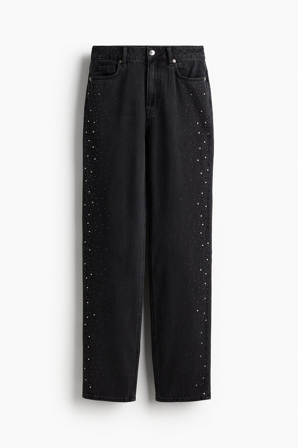 RELAXED MID RISE RHINESTONE JEANS - WASHED BLACK
