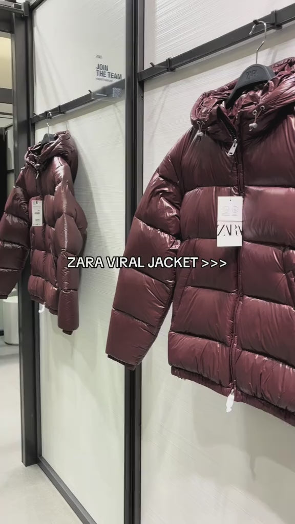 Zara Puffer jacket burgandi