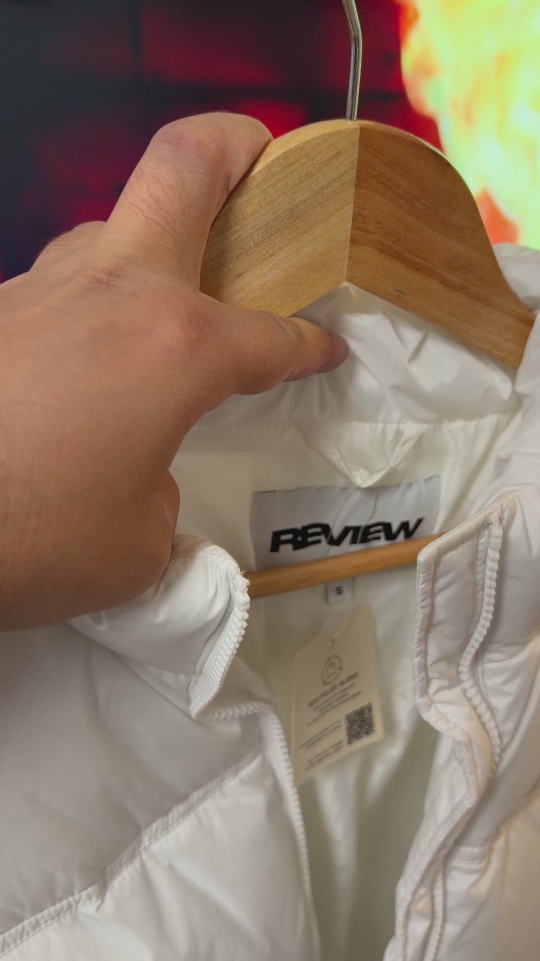 Off-white quilted jacket with a stand-up collar