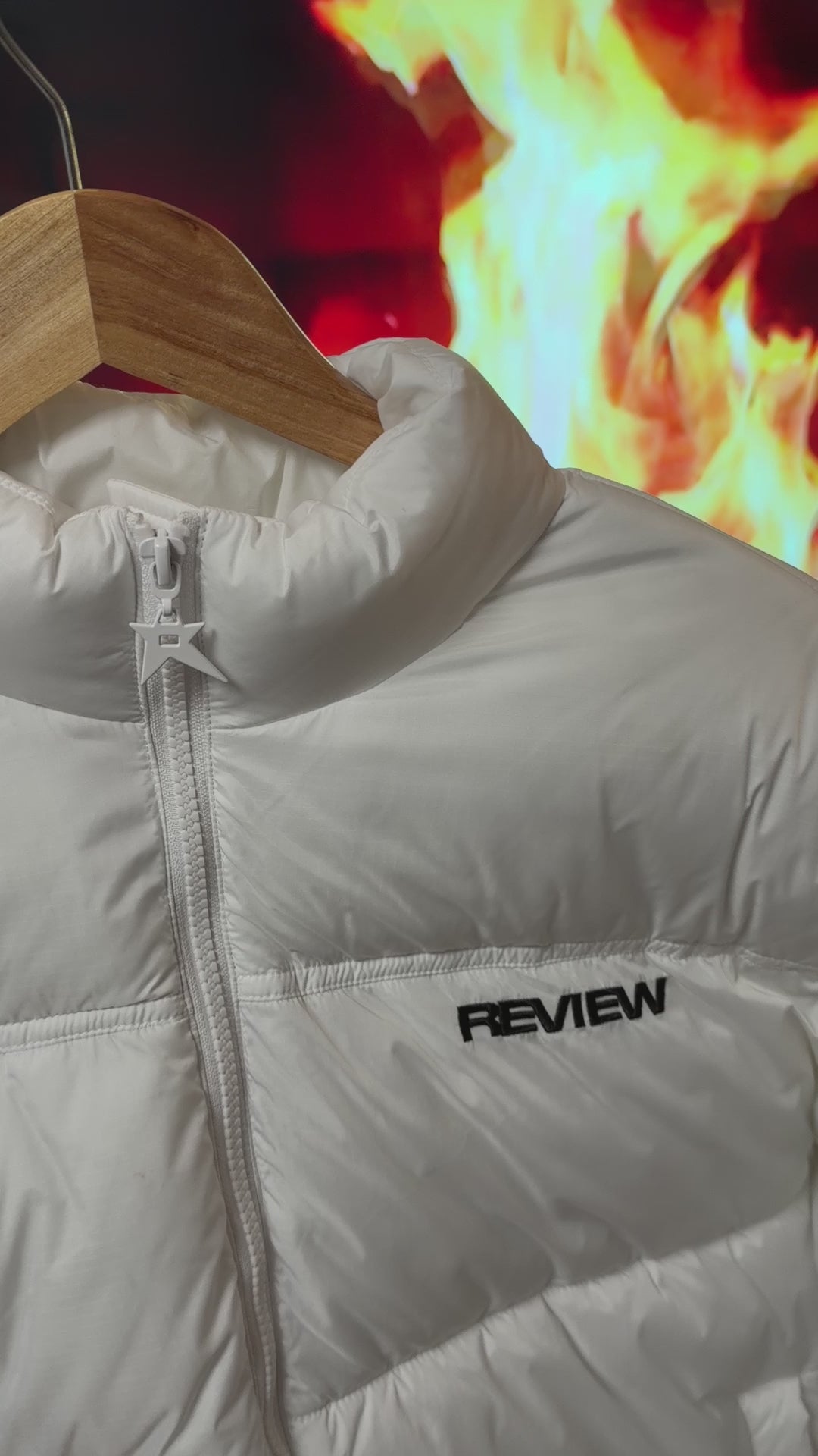 Off-white quilted jacket with a stand-up collar