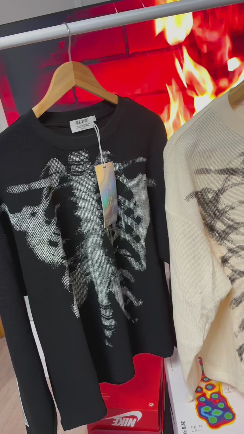 X-Ray Skeleton | Waffle Long Sleeve T-Shirt beige